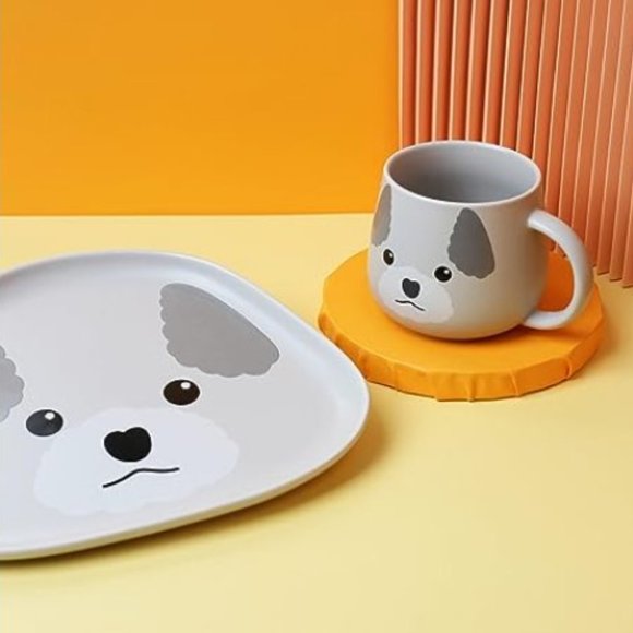4 pc - Cute Dog Ceramic Dinnerware Set (Grey) - Picture 7 of 7